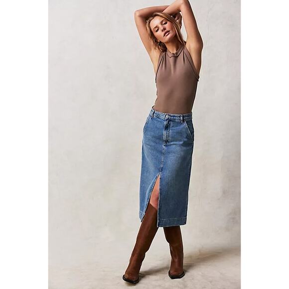 Free People Dresses & Skirts - We The Free Free People Wild Rose Denim Midi Skirt Size 29